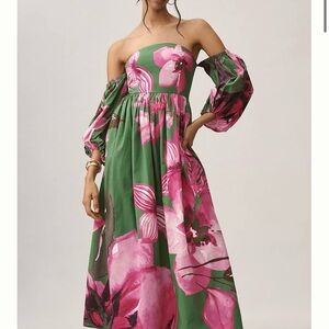 Anthropologie Let Me Be Pink and Green Floral Maxi Dress